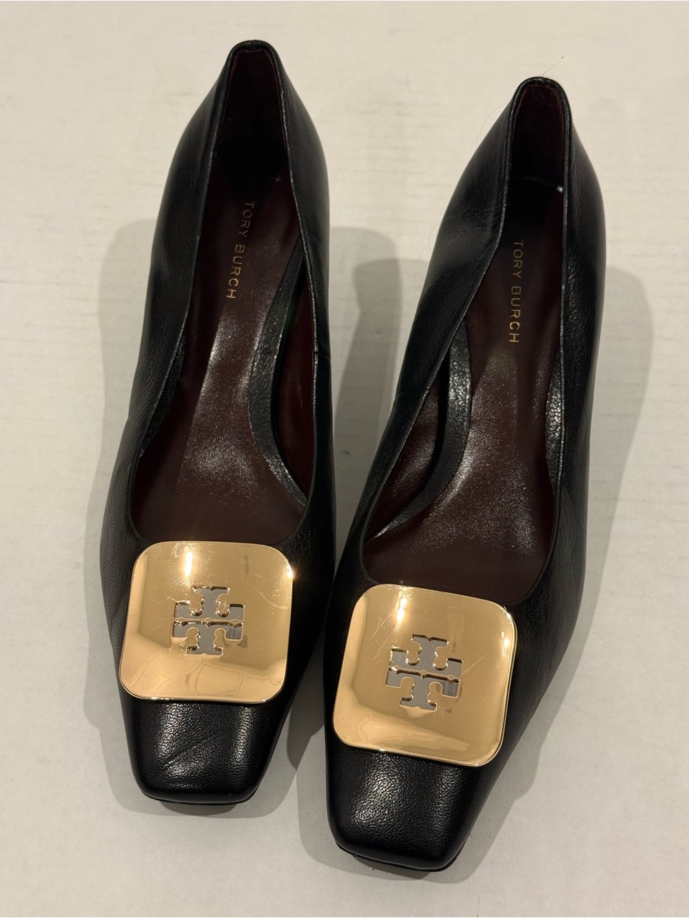 Tory Burch Georgia Black Leather Wedge Pumps Size 6.5 - Picture 6 of 16